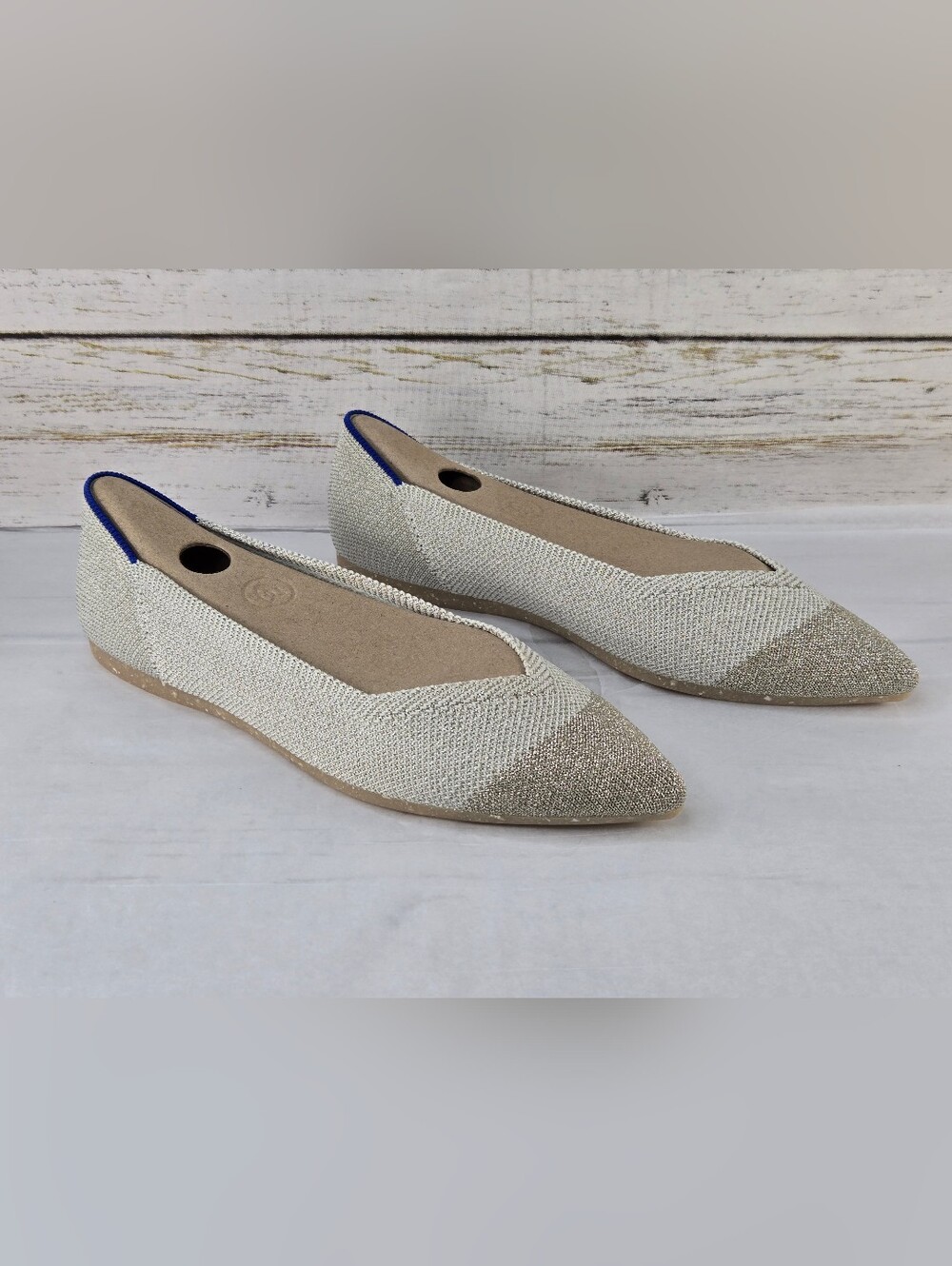 Rothy's The Pointed Toe Knit Ballet Flats Diamond Metallic Women's Size 6